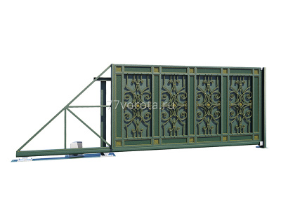 Откатные ворота собственного изготовления 5500x2000 с кованым полотном - фото 6340
