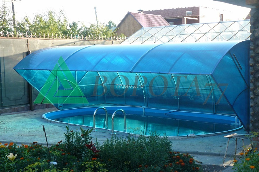 Навес для бассейна голубой из поликарбоната - фото 5648